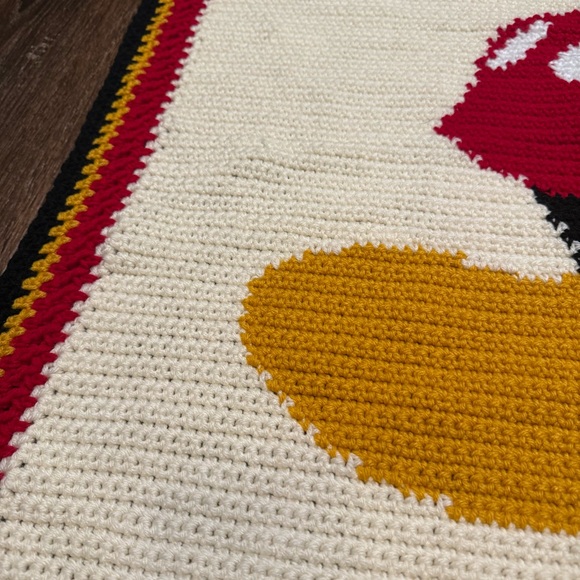 Cute Mickey Mouse Disney Throw Blanket 90s Handmade Crocheted 47”x38”